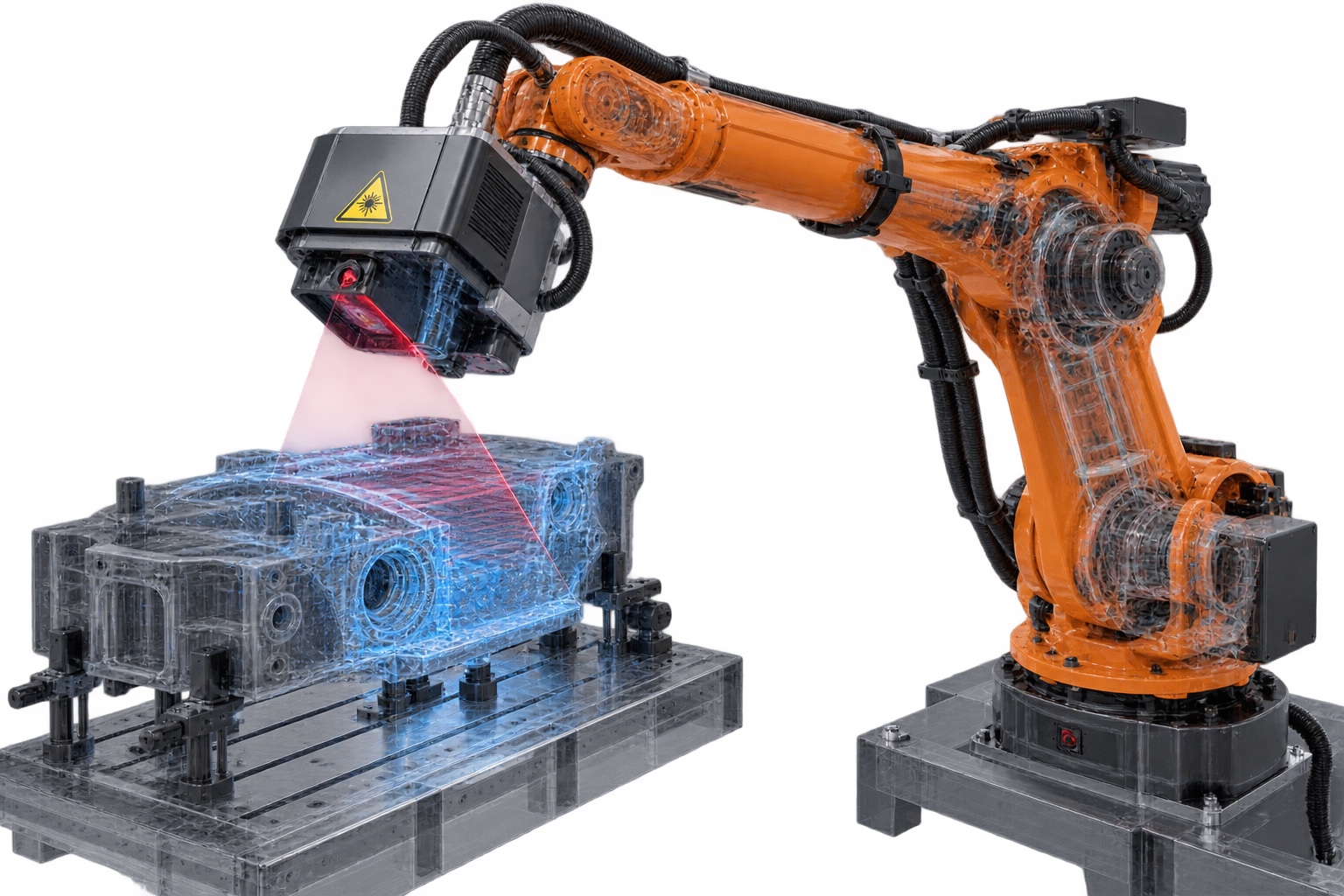 Robot kol ile lazer tarama ve özel endüstriyel makine uygulaması